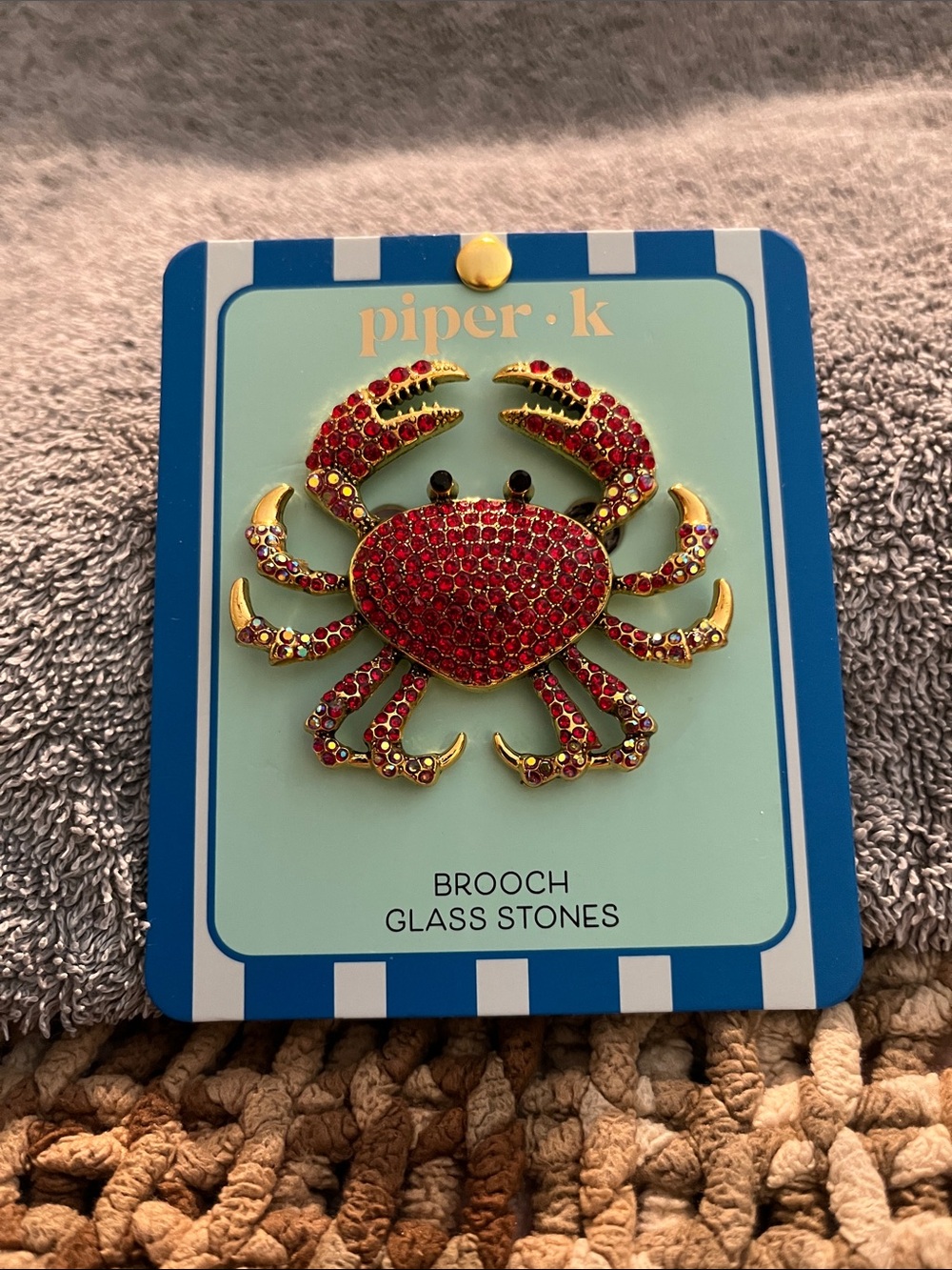 NWT Piper K Red Crab Brooch with Gold Accents